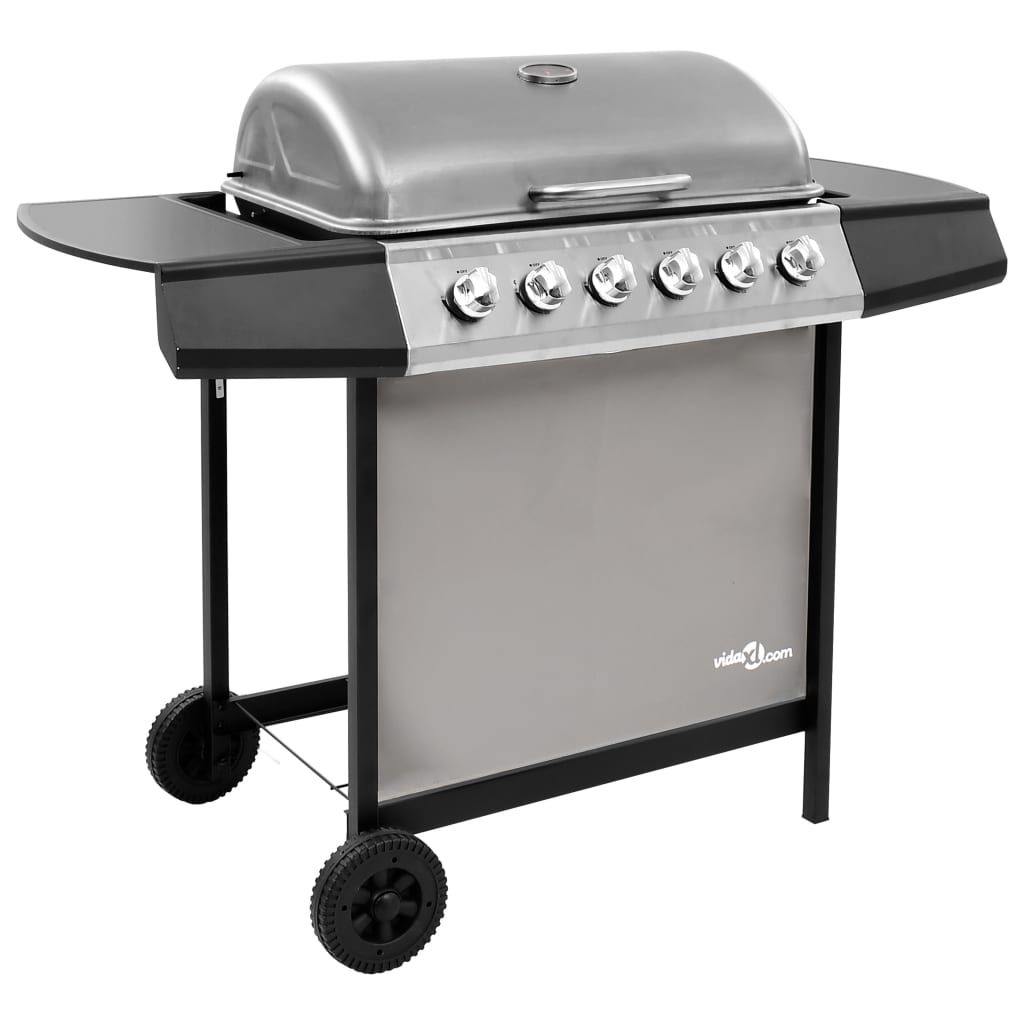 Grill gazowy VidaXL z 6 palnikami, czarno-srebrny(Por omisión)