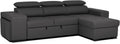 Sofa narożna BUDWING John 4-osobowa z funkcją spania – rozkładana leżanka, regulowany zagłówek i 2 pufy – tapicerowana poliuretanem – styl nowoczesny – 263 x 161 x 96 cm – kolor czarny(Synthetic Skin)