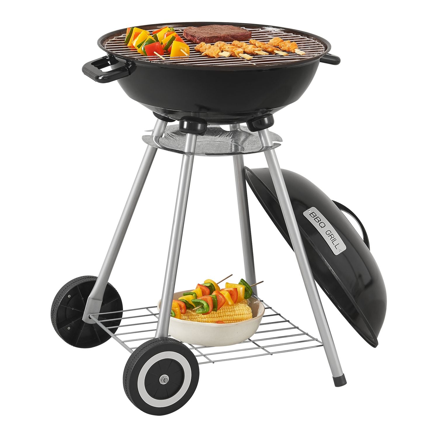 Barbacoa Redonda De Carbón Apricena Con Tapa 80x49x47cm - Czarny [casa.pro](Por omisión)